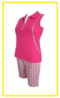 EP Pro Bellini golf outfit 2 - solid golf shirt and printed golf short