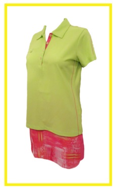 EP Pro Bellini golf outfit 3 - solid golf shirt and printed golf skort