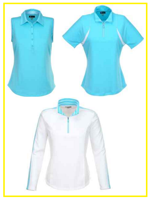 Greg Norman Santorini golf shirts in Azure Blue and White