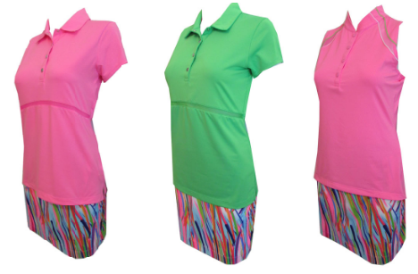 EP Sport Ladies Golf Outfits (Shirt & Skort) - Coachella (High Voltage Pink Multi Outta Lime)