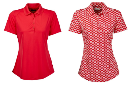 Greg Norman Mariposa Strawberry Back Pleat and Butterfly Print Short Sleeve Golf Polo Shirts