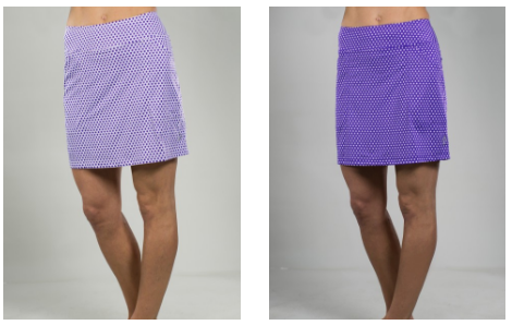 JoFit Ladies & Plus Size Printed Mina Golf Skorts - Malbec (White and Violet Swiss Dot)