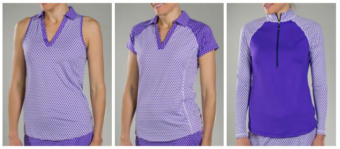 JoFit Malbec Dot Sleeveless, short sleeve, Long Sleeve Mock Golf tennis shirt