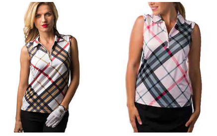 San Soleil Ladies SolTek Sleeveless Golf Polo Shirts - Turnberry Tan Turnberry Pink