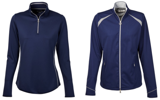 Greg Norman Ladies 14 Zip Piped Golf Pullovers and Greg Norman Ladies Mesh Trim Knit Golf Jackets Chain Reaction (Navy)