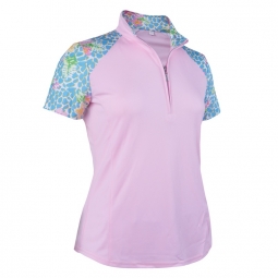Monterey Club Ladies & Plus Size Botanical Print Contrast Short Sleeve Golf Shirts- Assorted  Colors