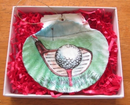 Golf Themed Hand Crafted Oyster Shells Gifts - Golf Club & Tee