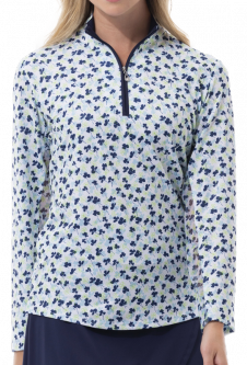 SPECIAL SanSoleil Ladies SolCool Print Long Sleeve Zip Mock Golf Sun Shirts - Lucky Clover