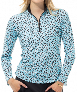 SPECIAL SanSoleil Ladies SolCool Print Long Sleeve Zip Mock Golf Sun Shirts - Catwalk Capri