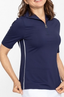 Kinona Ladies Keep It Covered Short Sleeve Golf Shirts - Hanapepe/Kapa'a (Navy Blue)