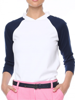 Belyn Key Ladies Hybrid ¾ Sleeve Golf Pullovers - ESSENTIALS (Chalk/Ink)