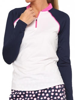 Belyn Key Ladies Sophia Long Sleeve Golf Shirts - LALA LAND (Chalk/Ink/Hot Pink)