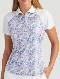 SALE Bermuda Sands Ladies Monroe Short Sleeve Print Golf Polo Shirts - Aster