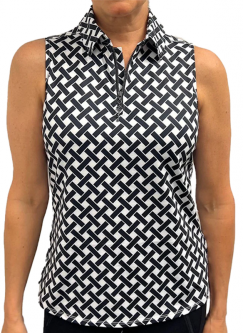 Belyn Key Ladies Keystone Sleeveless Zip Golf Polo Shirts - MAMA MIA (Trellis Print)