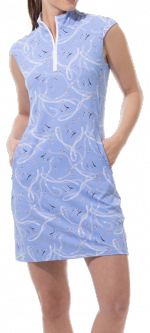 SanSoleil Ladies SOLSTYLE Ice 36" Sleeveless Print Golf Dress - Free Rein Blue