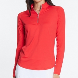 Sport Haley Ladies & Plus Size Sunscape Long Sleeve Golf Mock Shirts - Cool Elements (Candy Apple)