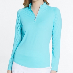 Sport Haley Ladies & Plus Size Sunscape Long Sleeve Golf Mock Shirts - Reef