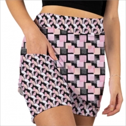 Skort Obsession Ladies & Plus Size Checkered Out Pink Pull On Golf Skorts -  Pink Multi