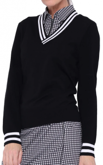 Belyn Key Ladies Lucy Long Sleeve V-Neck Golf Sweaters - ESSENTIALS (Onyx)