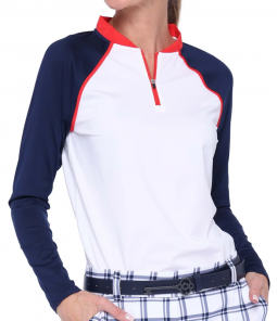 Belyn Key Ladies Sophia Long Sleeve Golf Shirts - AMERICAN BEAUTY (Ink/Chalk/Poppy)
