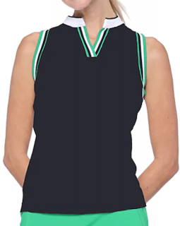 Belyn Key Ladies Serena Sleeveless Golf Shirts - WIMBLEDON (Onyx/Chalk/Grass)