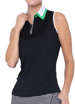 Belyn Key Ladies Tri Birdie Sleeveless Golf Polo Shirts - WIMBLEDON (Onyx/Chalk/Grass)