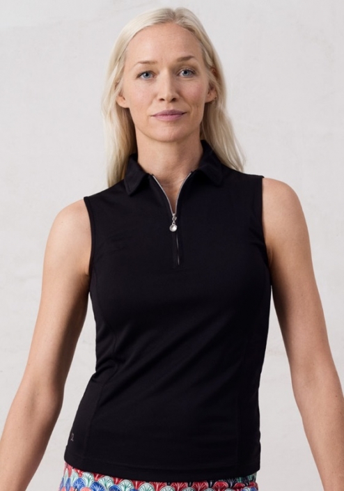 Macy Sleeveless Golf Polo Shirts - Black
