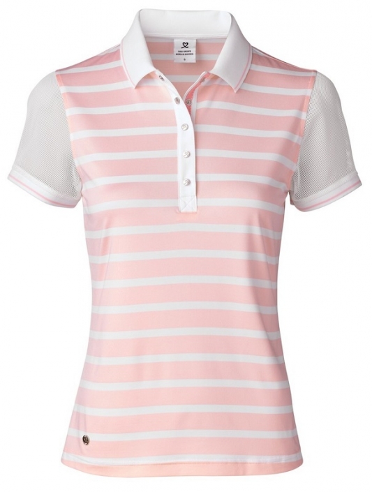 pink and white striped polo shirt womens