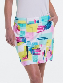 SALE EP New York Women's Plus Size 17.5" Pull On Print Golf Skorts - TO DYE FOR (White Multi)