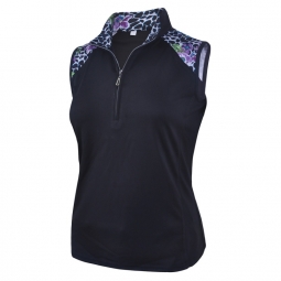 Monterey Club Ladies & Plus Size Botanical Print Contrast Sleeveless Golf Shirts - Assorted Colors