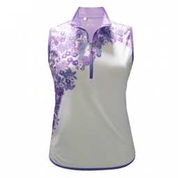 Monterey Club Ladies & Plus Size Cab Bloosom Print Contrast Sleeveless Golf Shirts - Assorted Colors
