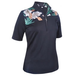 Monterey Club Ladies & Plus Size Tropical Print Colorblock Short Sleeve Golf Shirts - Two Colors