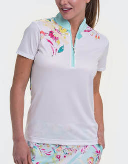 SPECIAL EP New York Ladies Short Sleeve Floral Print Golf Shirts - TO DYE FOR (White Multi)
