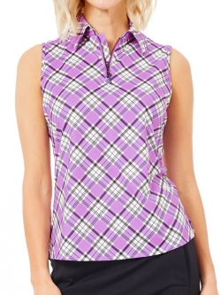 Belyn Key Women's Plus Size Keystone Sleeveless Zip Golf Polo Shirts - MALIBU (Malibu Print)