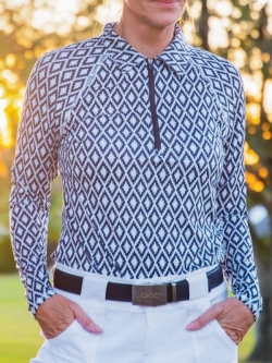 JoFit Ladies Long Sleeve UV Polo Shirts - Ikat Print