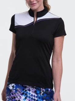 SALE EP New York Ladies S/S Zip Mock Golf Shirts - HOUNDSTOOTH MANIA (Black Multi)