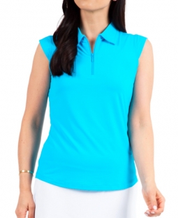 SALE Ibkul Ladies Solid Sleeveless Golf Polo Shirts - Turquoise