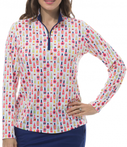 SanSoleil Ladies SolShine Long Sleeve Zip Mock Golf Shirts - Vineyard