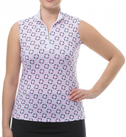 SanSoleil Ladies SolCool Sleeveless Zip Mock Golf Shirts - Quad Pink