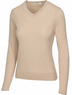 Greg Norman Ladies Lurex Tipped V-Neck Long Sleeve Sweaters - ESSENTIALS (Birch)