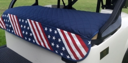 GolfChic Bags Ladies Golf Cart Seat Covers - Navy Quilt w/ Stars & Stripes Print Trim