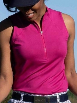 SPECIAL JoFit Ladies Sleeveless Rib Cutaway Golf Mock Shirts - Reposado (Magenta)