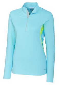 SPECIAL Annika Ladies Dimension Print Mix Long Sleeve Zip Golf Shirts - Shine Blue