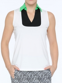 SPECIAL Belyn Key Ladies & Plus Size Sleeveless Golf Polo Shirts - LA JOLLA (Chalk/Kiwi)