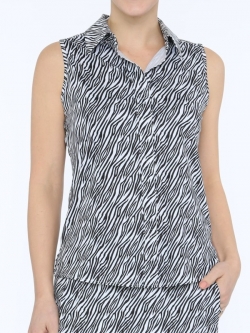 SALE Belyn Key Women's Plus Size Keystone Sleeveless Golf Polo Shirts - LA JOLLA (Zebra Print)