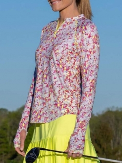SPECIAL JoFit Ladies Long Sleeve UV Golf Crew Shirts with Zipper - Reposado (Blossom Triangles)