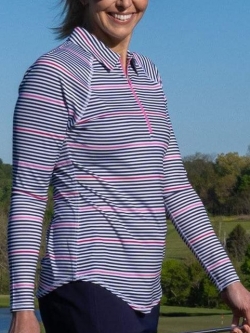 SPECIAL JoFit Ladies Long Sleeve Printed UV Golf Polo Shirts - Reposado (Blossom Stripe)