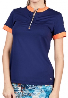 SALE Sofibella Ladies Short Sleeve Zip Golf Shirts - TEMPO (Navy)