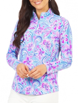 Ibkul Ladies Allie Print Long Sleeve Mock Neck Golf Sun Shirts - Lavender