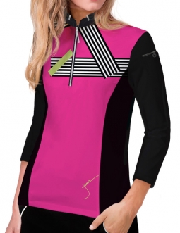 Jamie Sadock Ladies ¾ Sleeve ZAP Golf Shirts - Pink/Black